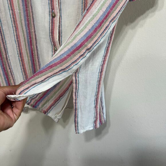 Rails Zuma Havana Striped Button Down Shirt Linen Blend Medium Women - Picture 4 of 7
